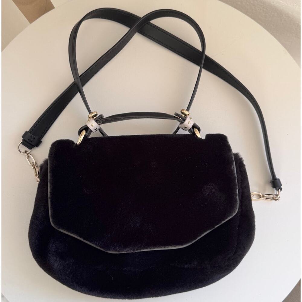 Maje Faux Fur Evening Bag Handle/Crossbody Black - Picture 2 of 7